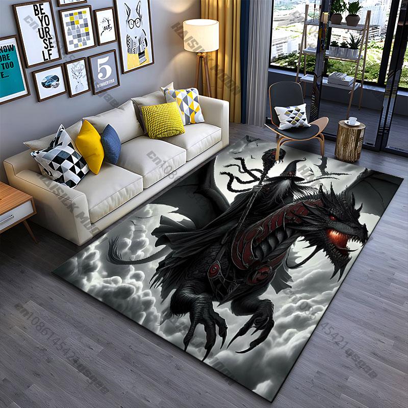 Wizard riding dark fiery dragon carpet Yoga living room room decor children's crawling mat doormat area rug games mat