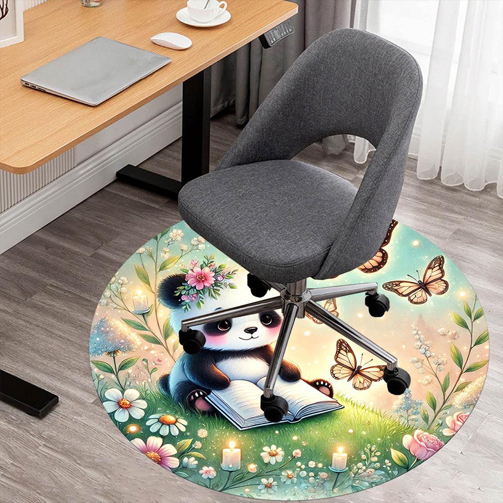 1pc panda butterfly Round Chair mat Area Rug - Non-Slip, Floor Mat for Office, Bedroom, and Indoor Decor -1002070