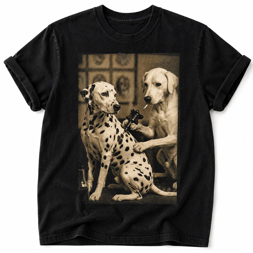 Retro Dalmatian Tattoo Artist Shirt Funny Dog Lover Graphic Tee