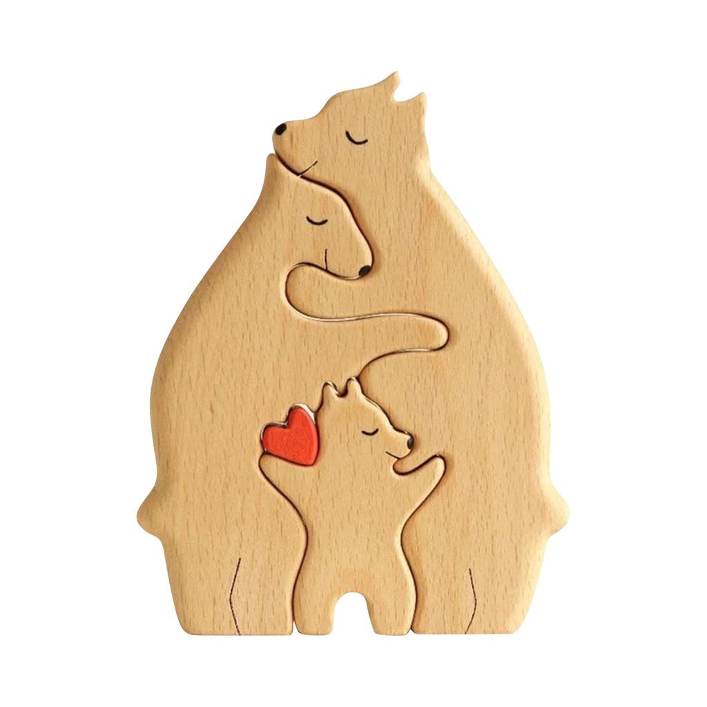 Wooden Bears Family Art Puzzle, Wooden Family Sculptures Hand Carved Couple Animal Figurine, Wooden Sculpture, Christmas, Birthday Gifts For Family