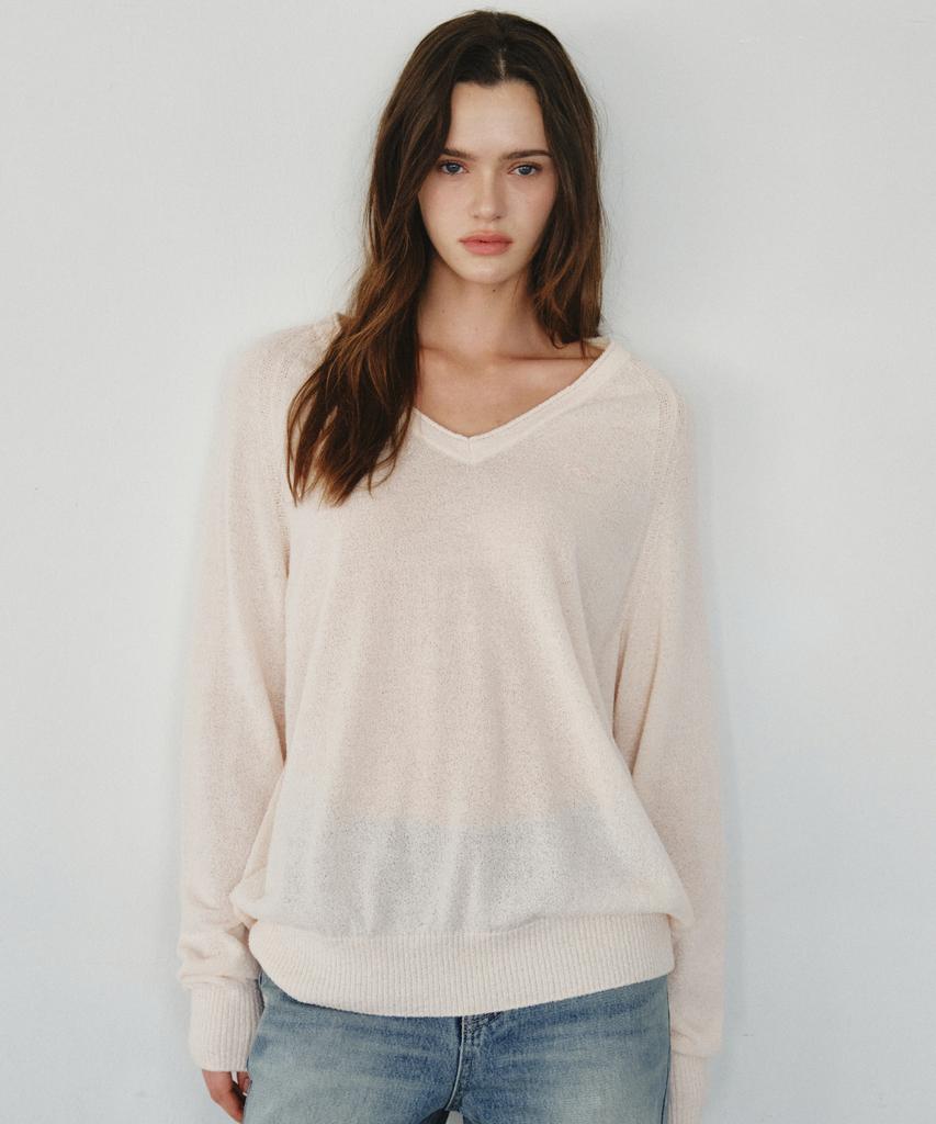 CITTA Soft Boucle V-Neck Knit_Ctk262(Salmon Pink)