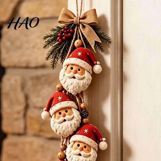 Indoor Hanging Holiday Decorations Santa Claus Ornament, 2D Flat Christmas Tree Decoration, Rustic Wood Handmade Wooden Gift Wall Sign with