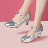 4cm 6cm Comfortable Light Shallow Mouth Soft Leather Shoes for Dance Mom Party 2025 Spring Med Kitten Heels Shoes Gold Silver
