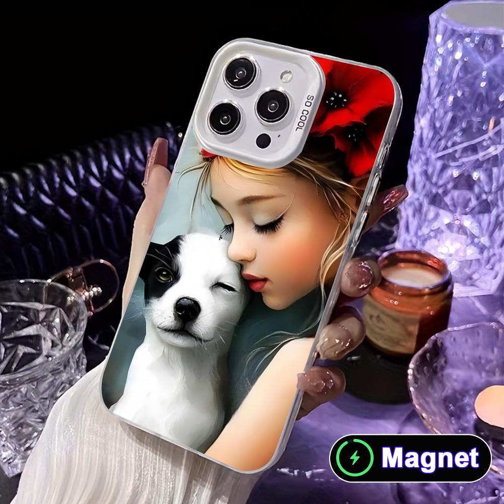 Girl Dog Puppy White Translucent MagSafe Mobile Phone Case for iPhone 17 16 15 14 13 12 11 X XR XS Air Pro Max Plus Cover
