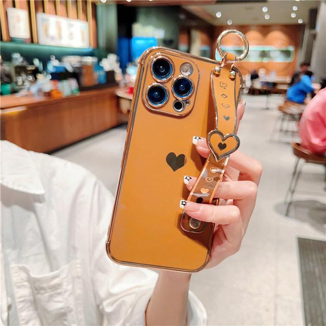 Мягкий чехол с ремешком в форме сердца для Iphone 14 13 12 11 Pro Max X Xs Xr Max 7 8 Plus, чехлы с ремешком на руку