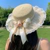 Breathable Lace Sunshade Cap Butterfly Knot Straw Beach Hat Fashion Summer Sun Hat  Outdoor