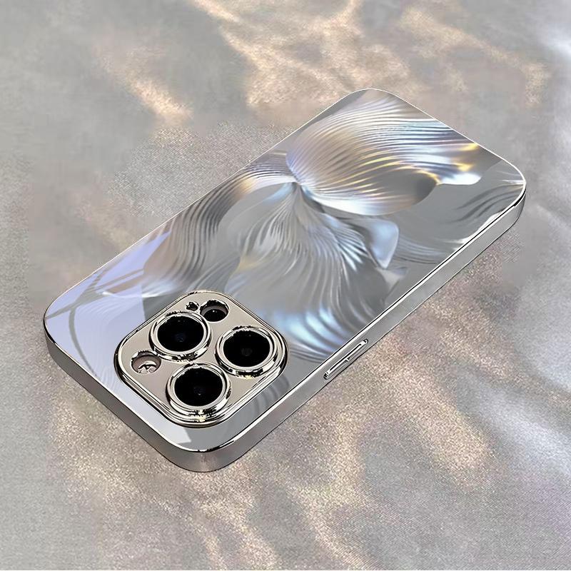 Металлический лепесток Посеребренный Чехол для Телефона Для iPhone 18 17Air 17 16 15 14 13 12 11 Pro Max Plus 16E XR 7 8 X Стеклянная Задняя Крышка