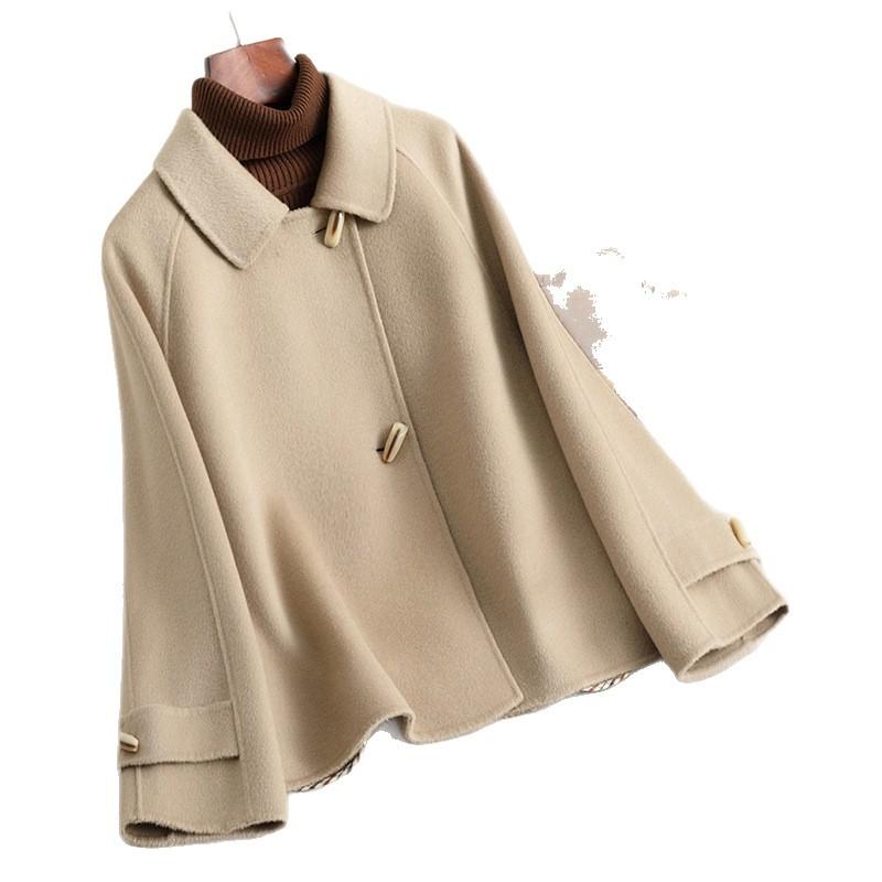 Двустороннее шерстяное пальто женское короткое свободное высококлассное модное осеннее новое шерстяное пальто маленькая женщина