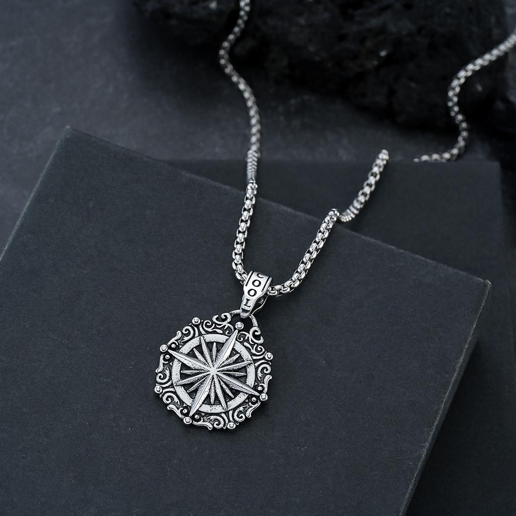 Круглый кулон-компас в скандинавском стиле, ожерелье для мужчин