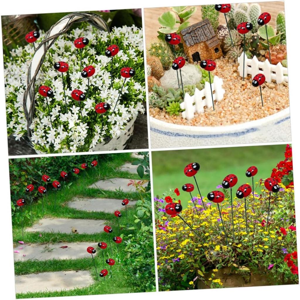 Садовые колышки из смолы в виде божьей коровки, 10 шт., декоративное уличное искусство для весеннего декора, украшения для газона в виде божьей коровки, садовые украшения для дома и патио