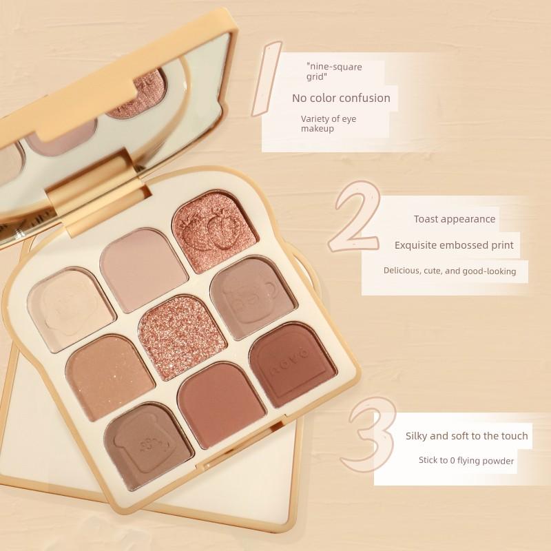 Novo Toast Nine-Color Eyeshadow Palette Waterproof Sweatproof Pearlescent Matte Glitter Earth Tones Pure Desire Style Portable for Beginners