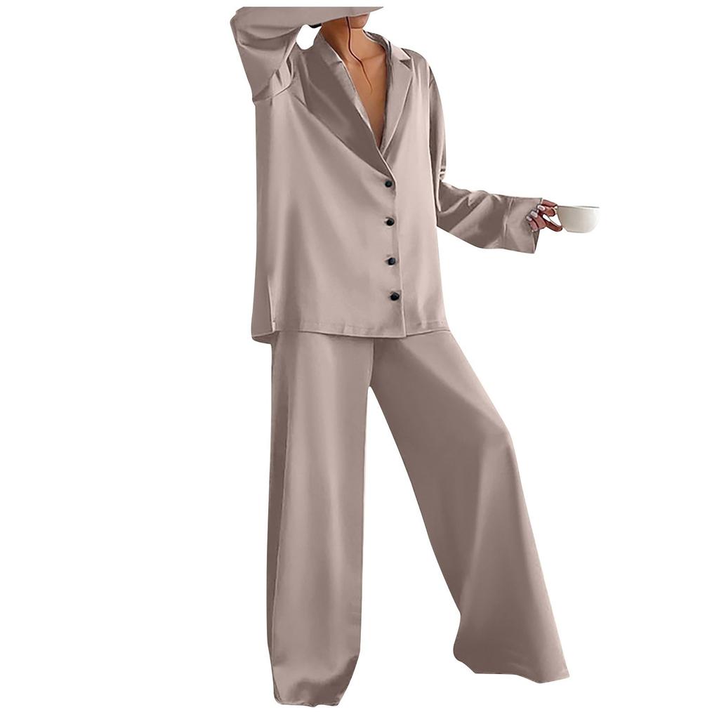 Женская однотонная домашняя пижама с v-образным вырезом и длинными рукавами