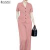 ZANZEA Women Short Sleeve Blouse and Pants Casual Two Piece Sets