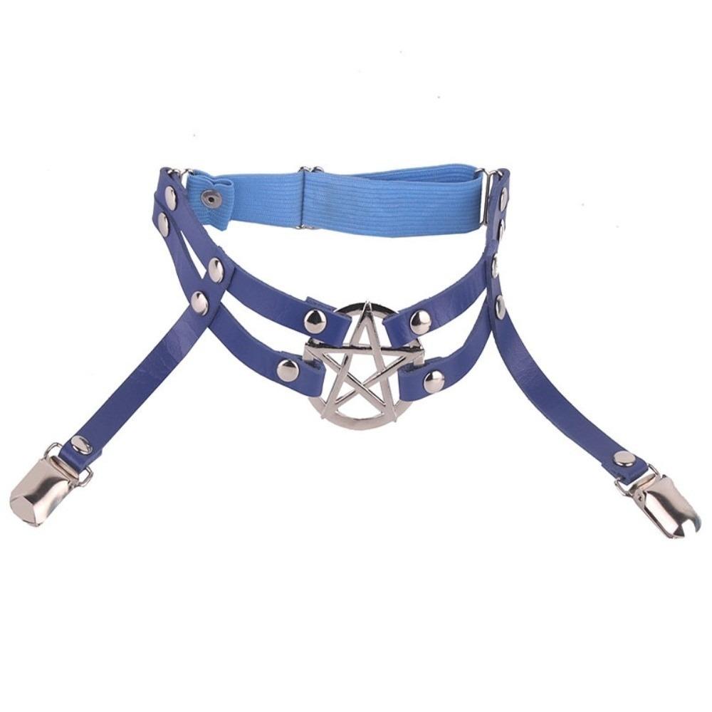 Adjustable Suspender Stockings Clip PU Leather Garter Belt Fashion Pentagram Leg Strap Girls