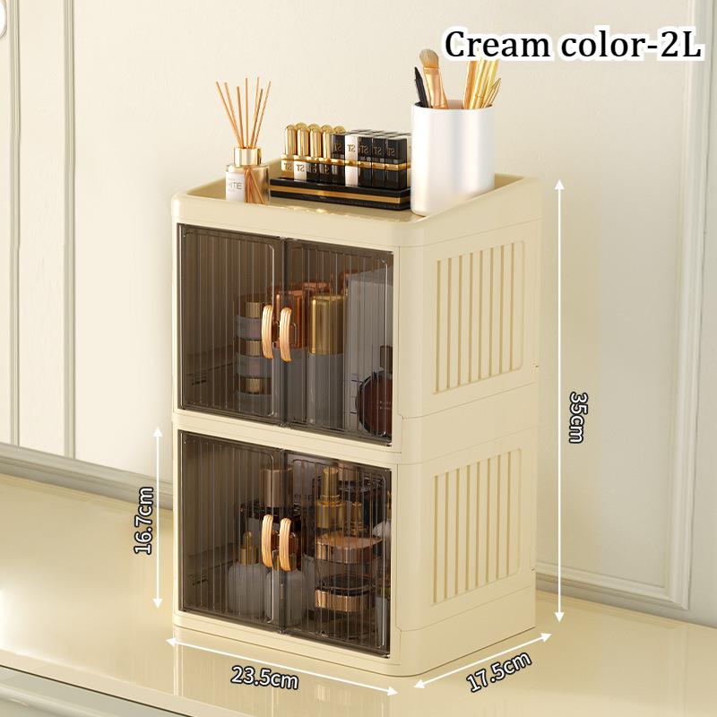 Foldable Cosmetics Storage Boxes Double Door Acrylic Skincare Organizer Case Household Multi Layer Stationery Organize Shelves