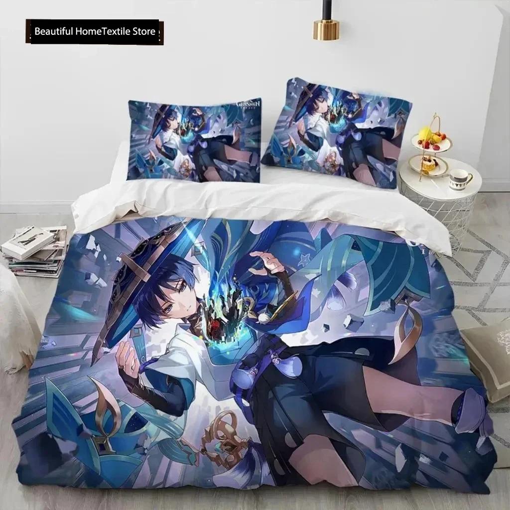 Аниме Genshin Impact Game Комплект постельного белья для мальчиков и девочек Twin Queen Size Пододеяльник Наволочка Кровать Детская Взрослая Домашний Текстиль Текстиль