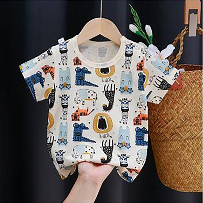 Summer Kids Cute Printing T Shirts Short Sleeve Tops Korean Style O-neck Loose T Shirts for Children Girls and Boys