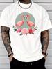 Unisex Black Crew Neck Tee Twin Flamingo Rose Floral Print Loose Oversized Short Sleeve Unisexs Summer Streetwear Casual Basic Top