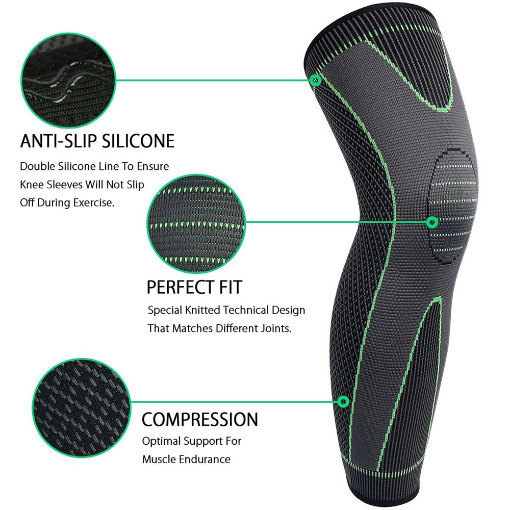 1pc Gym Sports Full Leg Compression Sleeves Knee Braces Support Protector Pads Weightlifting Arthritis Joint Pain Relief Muscle Tear