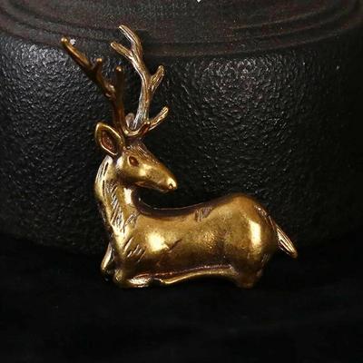 Чистая медь Олень Чай Домашнее Животное Украшение Ручка Старинные Бронзовые Изделия Домашний Декор Ремесла Статуэтки Винтажные Настольные Аксессуары