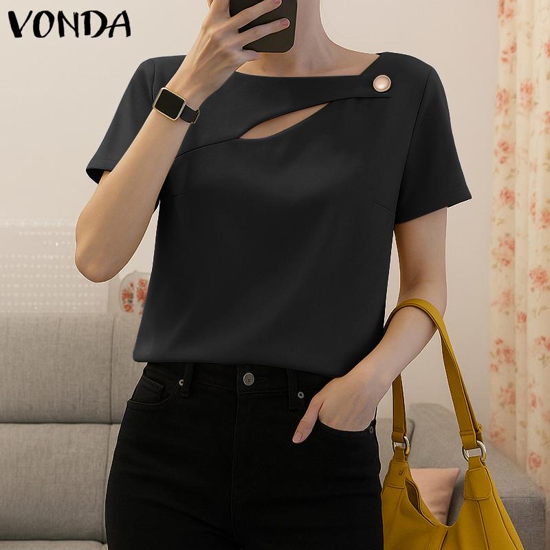 VONDA Women Short Sleeve Cutout Casual Elegant T-shirts Tops