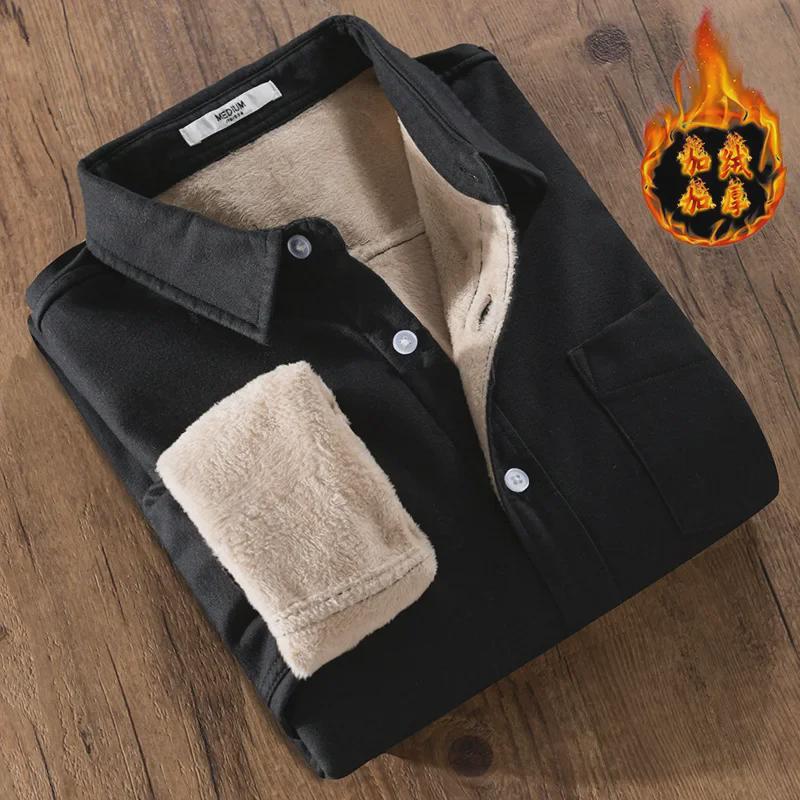 Men's Warm Long-Sleeve Velvet Shirt for Autumn and Winter (Style 9307)