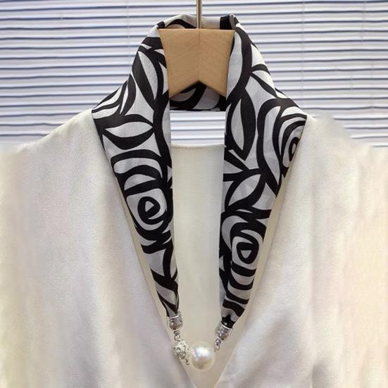 Women Chiffon Scarf Magnetic Buckle Bright Color Printing Necklace Style Decorative Thin Scarf Garment Accessories