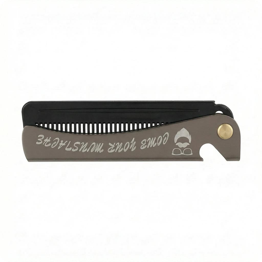 Foldable metal beard comb with opener for men