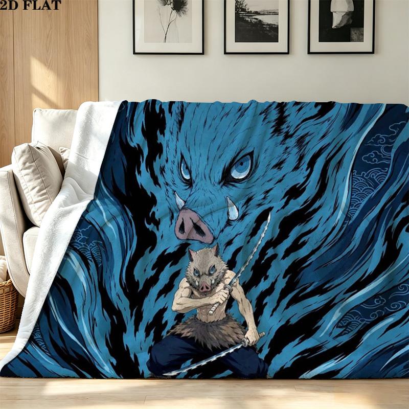 Demon Slayer Character Print Flannel Blanket High Quality Warm Comfortable Cover for All Seasons Perfect for Gifts Home Decor
