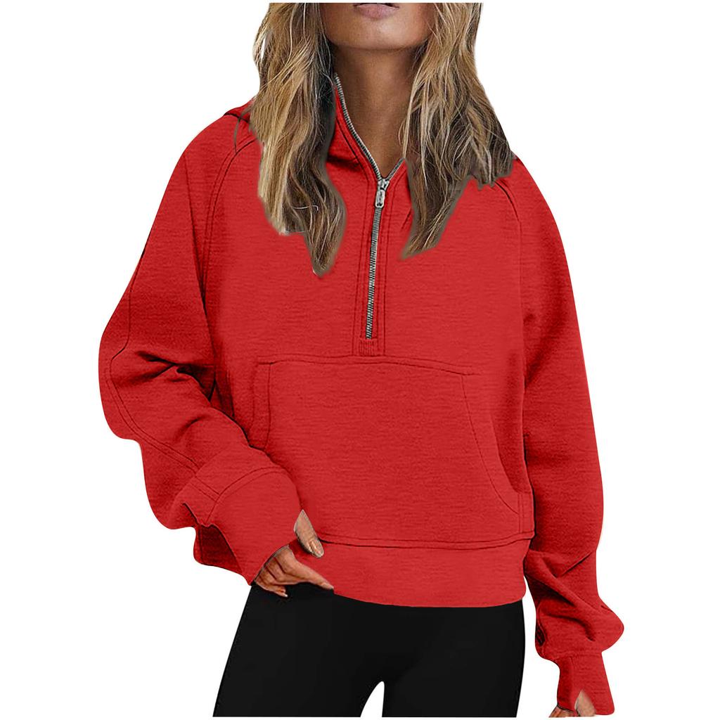 Autumn and Winter New Women's Sports Half Zipper Yoga Loose Short Hooded Sweatshirt