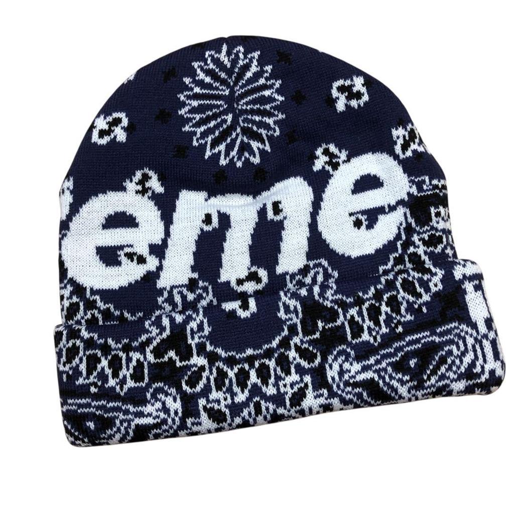 [Б/У] Шапка бини Supreme Bandana с большим логотипом темно-синего цвета