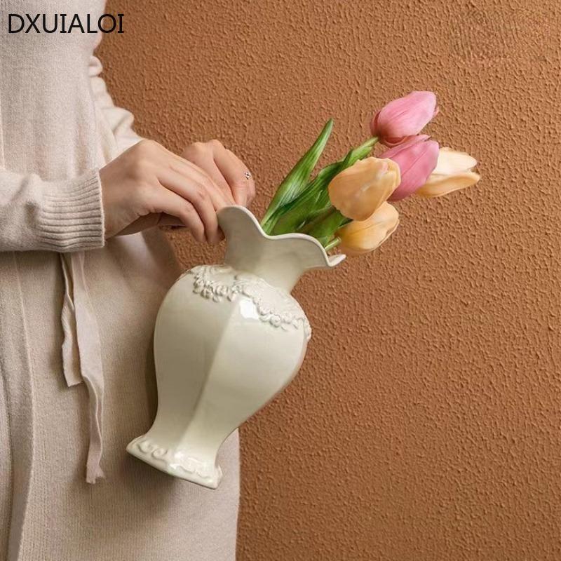 European Style Relief Vase Ceramic Vase Flower Arrangement Device Home Decoration Accessories Desktop Ornaments
