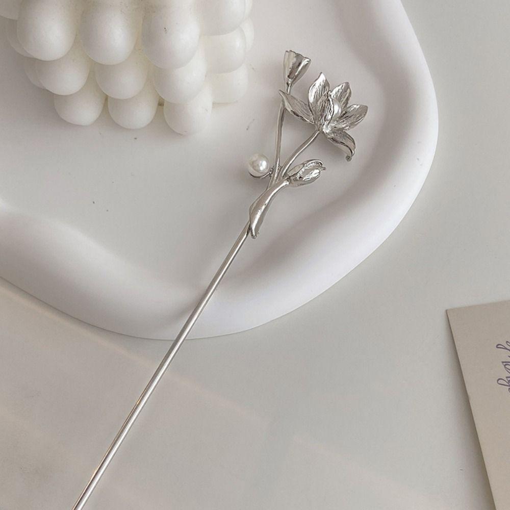 Pearl Chinese Style Hair Stick Lotus Flower Hair Fork Vintage Hanfu Hair Stick Perform