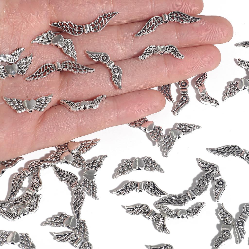 20Pcs Charms Angle Wings Multi Size Antique Silver Color Plated Pendants Making DIY Handmade Jewelry Necklace