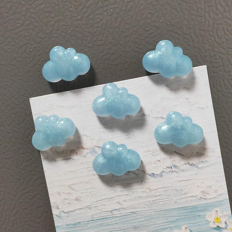 6pcs Glitter Cloud Design White / Blue Color Refrigerator Magnets Set for Kitchen Fridge Home DIY Decoration