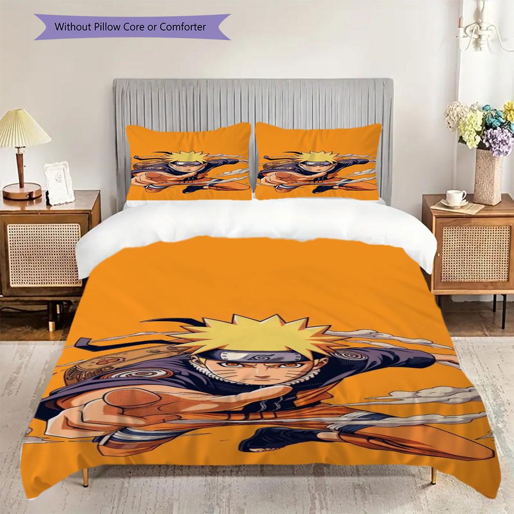 Three-piece Naruto anime print bedding set, including one duvet cover and one pair of pillowcases (filling not included).