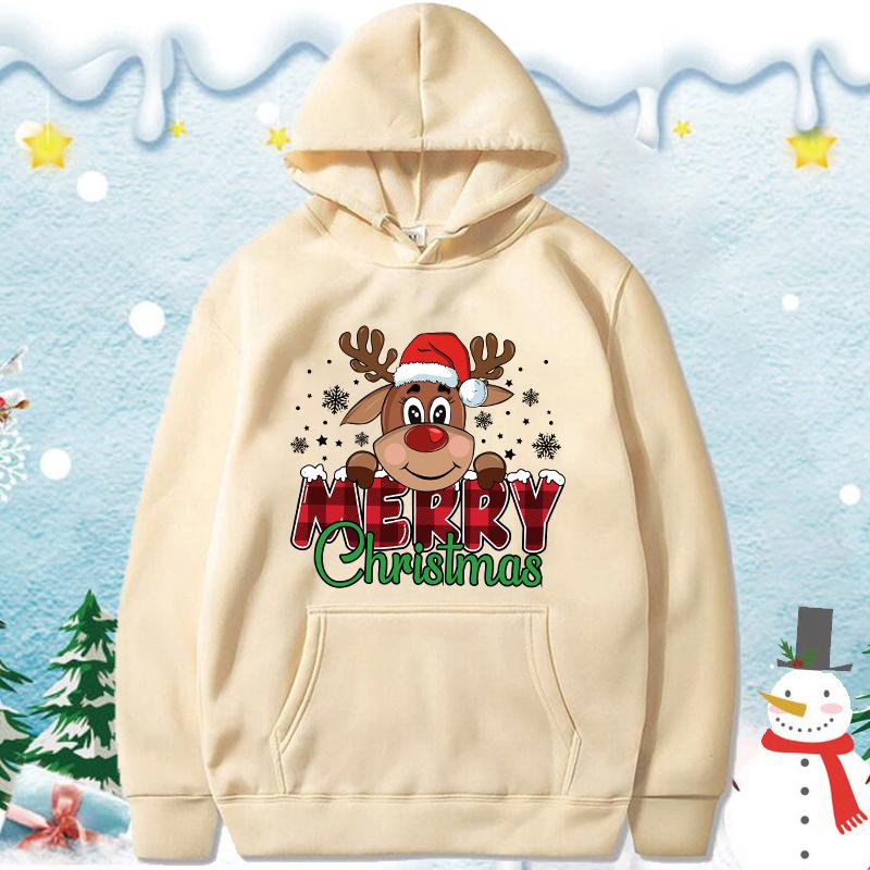 2025 Merry Christmas Cotton Printed Hoodie Neutral Spring and Autumn Lovely Pullover Long Sleeve Men's Casual Comfortable Hoodie