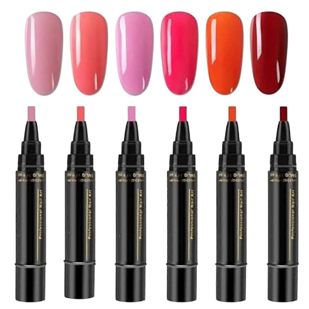 6-Color Quick-Dry Gel Nail Polish Pen Set, No UV Light Needed