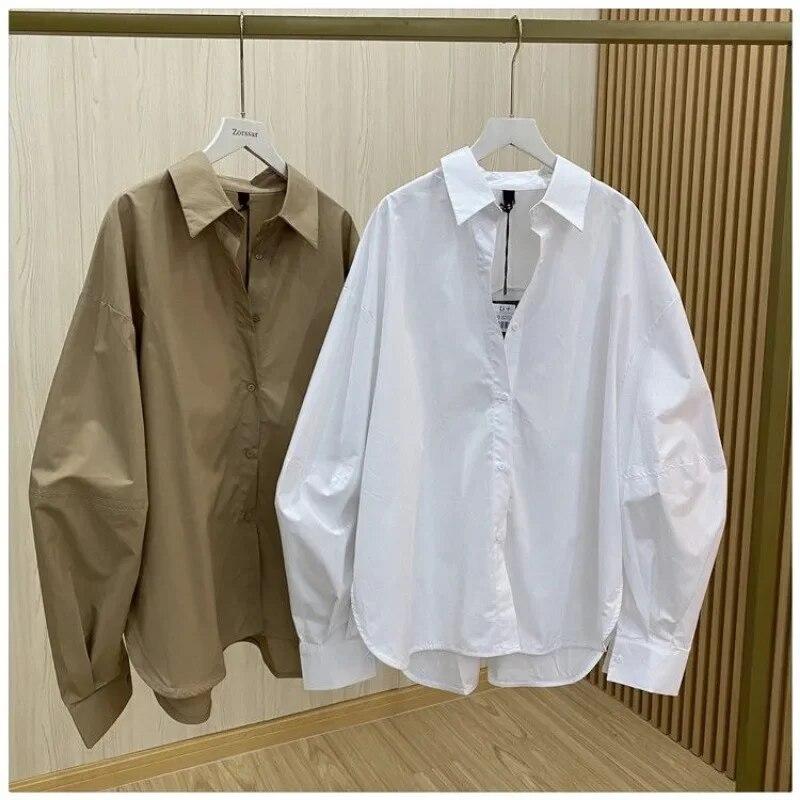 Осенняя корейская мода, однотонная простая рубашка с длинными рукавами и фонариками, топы с отложным воротником, женская свободная одежда, Blusas 29581