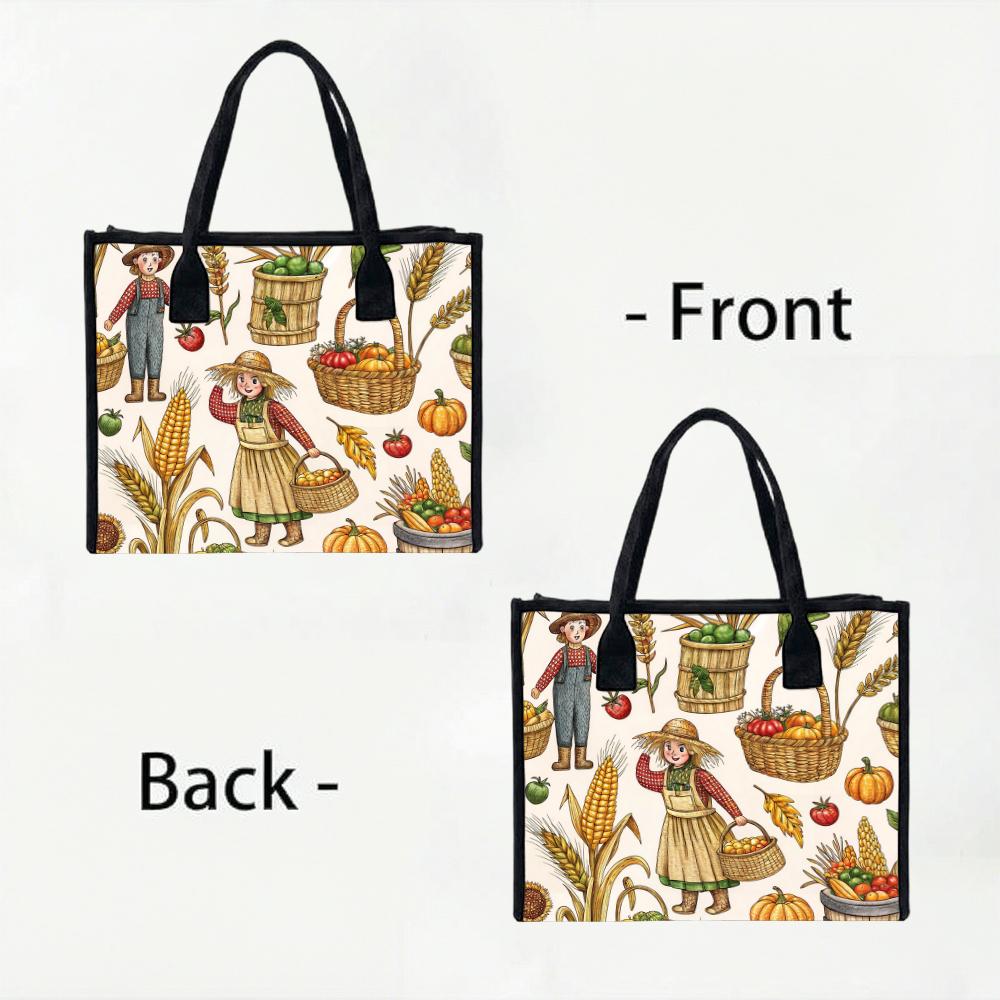 Cute Farm Harvest Themed Women Tote Bag Casual Large Capacity Daily Use Reusable Shopping Shoulder Bag