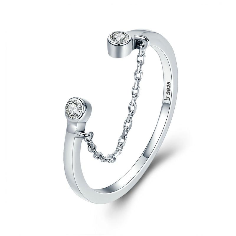 Real 925 Sterling Silver Tassel Adjustable Clear CZ Finger Ring Women Ring Sterling KTJ