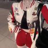 Womens Oversized Streetwear Embroidered Baseball Jacket Hip Hop Loose Fit Moto Style