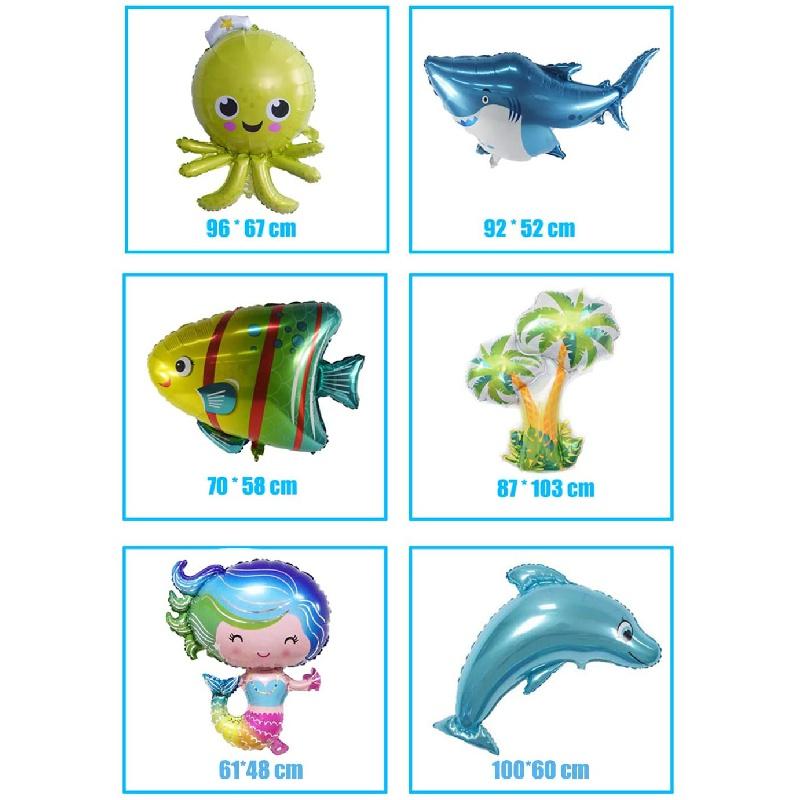 Морская тема, животное, украшение на день рождения, детский синий фон, воздушный шар с акулой и дельфином, детский душ