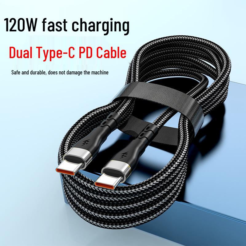 Двухголовочный плетеный кабель Type-C PD для быстрой зарядки Apple 15, Huawei, Xiaomi 6A Flash Charging