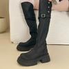 Длинные сапоги новые осенние тонкие рыцарские сапоги маленький человек высокий толстая подошва выше колена ретро два способа ношения сапоги женские