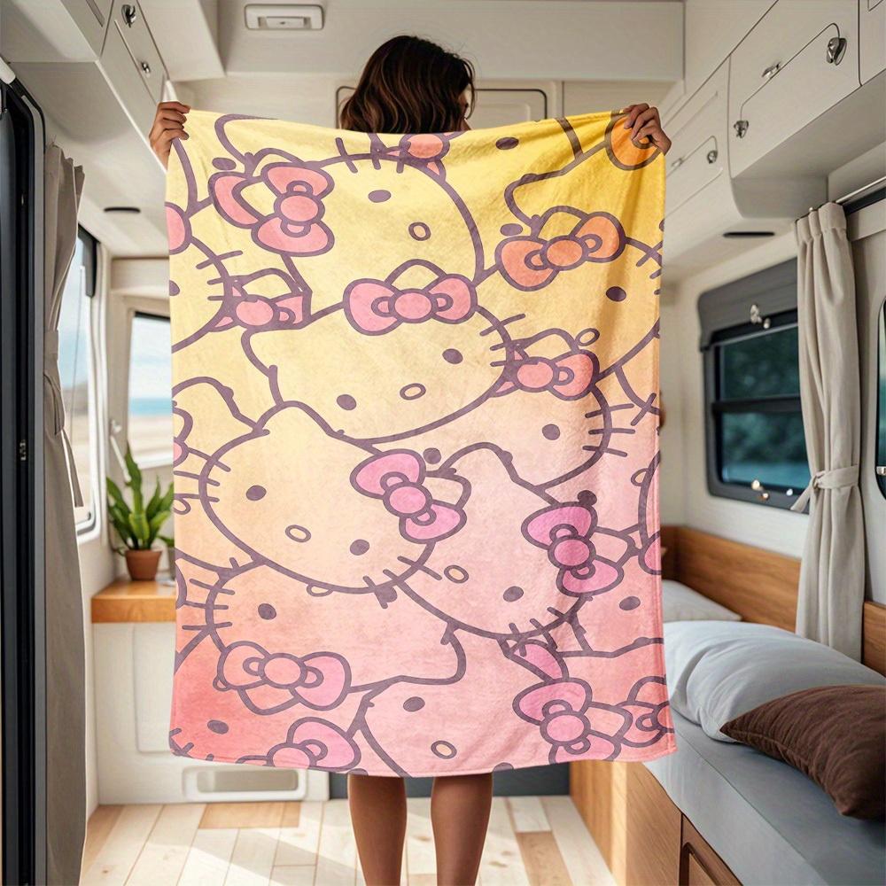 1pc Kuromi, Pink, Kitty RV flannel blanket, pattern printed blanket, sofa bed couch car office camping travel warm comfortable soft blanket,
