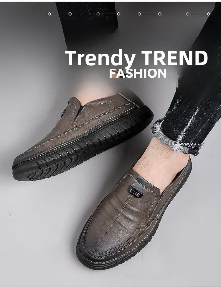 Men's Genuine Leather Breathable Casual Non-Slip Driving Shoes for Autumn/Winter - Mid-Aged Dad Style.