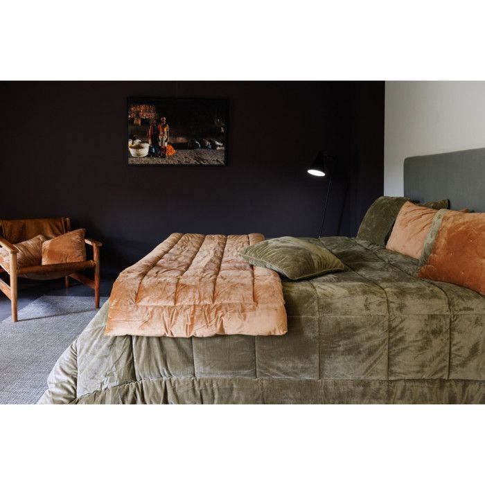 Quilted Velvet Blanket "Moki" 150 X 150 Cm Vent Du Sud - Moki Camel