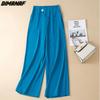 DIMANAF Большие размеры 2022, женские льняные брюки, летние эластичные широкие брюки, винтажные свободные брюки с высокой талией, синий, зеленый