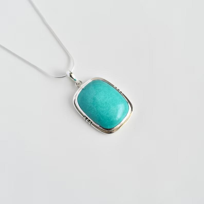 Turquoise Pendant, 14 Carats, Statement Turquoise Gemstone 925 Silver Necklace For Mother Gift Jewelry For Beloved